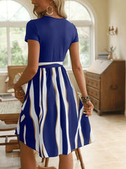Striped Short Sleeve Tie Waist Dress