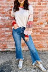 Striped Sleeve Round Neck Blouse