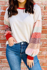 Striped Sleeve Round Neck Blouse Multicolor / S