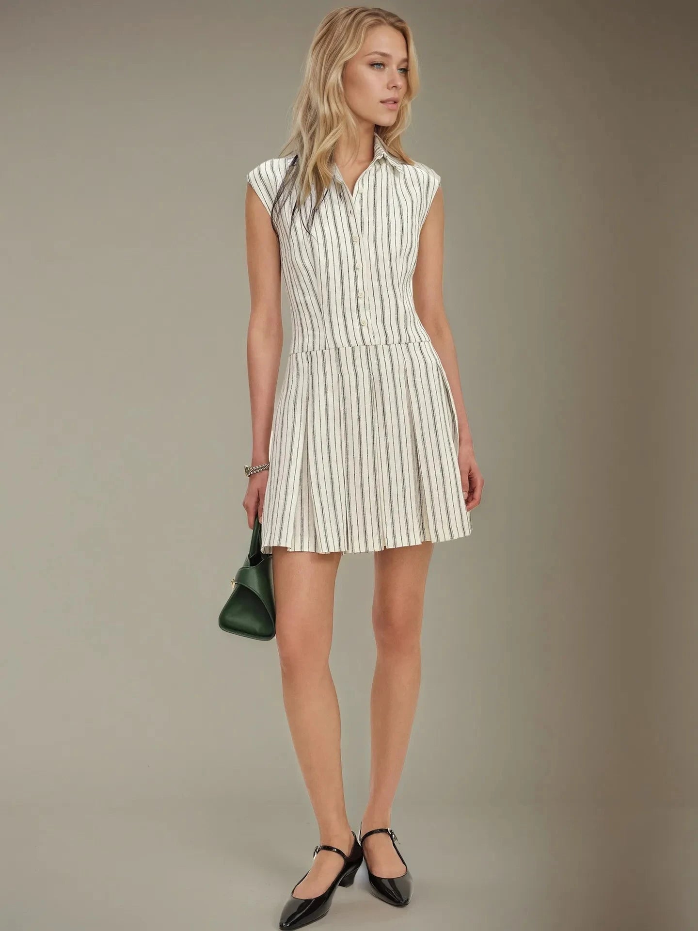 Striped Sleeveless Button Front Shirt Dress