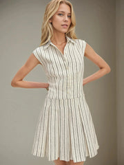 Striped Sleeveless Button Front Shirt Dress Stripe / S