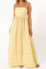 Striped Square Neck Cami Dress Pastel Yellow / S