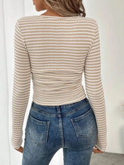 Striped Square Neck Long Sleeve T-Shirt
