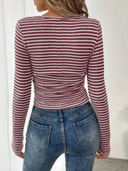 Striped Square Neck Long Sleeve T-Shirt