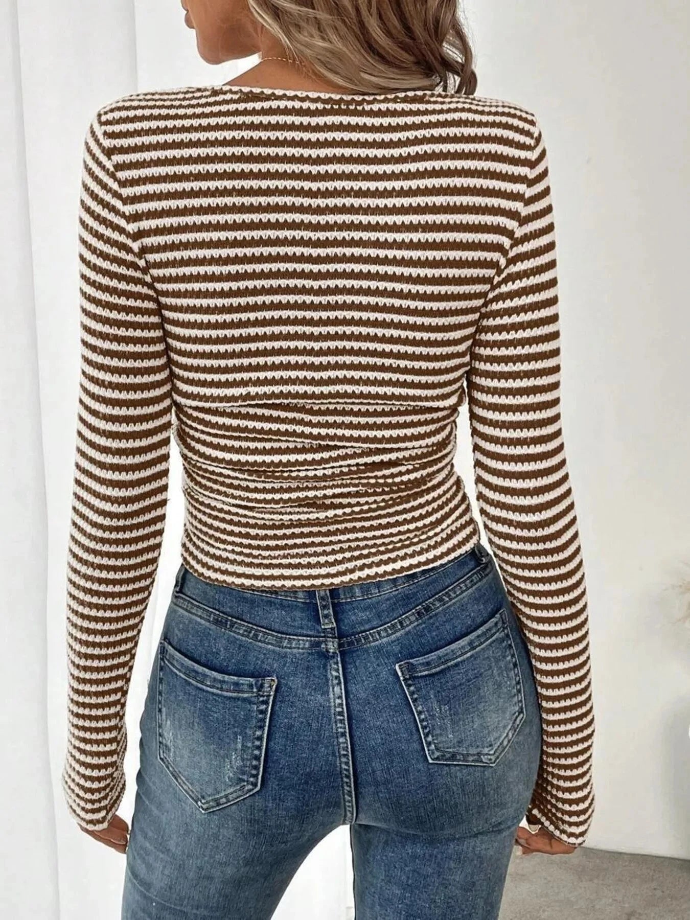 Striped Square Neck Long Sleeve T-Shirt