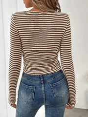 Striped Square Neck Long Sleeve T-Shirt