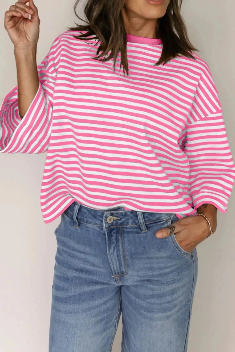 Striped Tie-Back Blouse with Cutout Detail