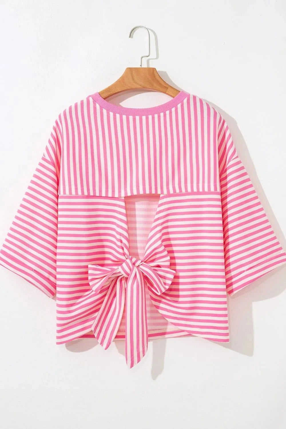 Striped Tie-Back Blouse with Cutout Detail