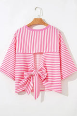 Striped Tie-Back Blouse with Cutout Detail