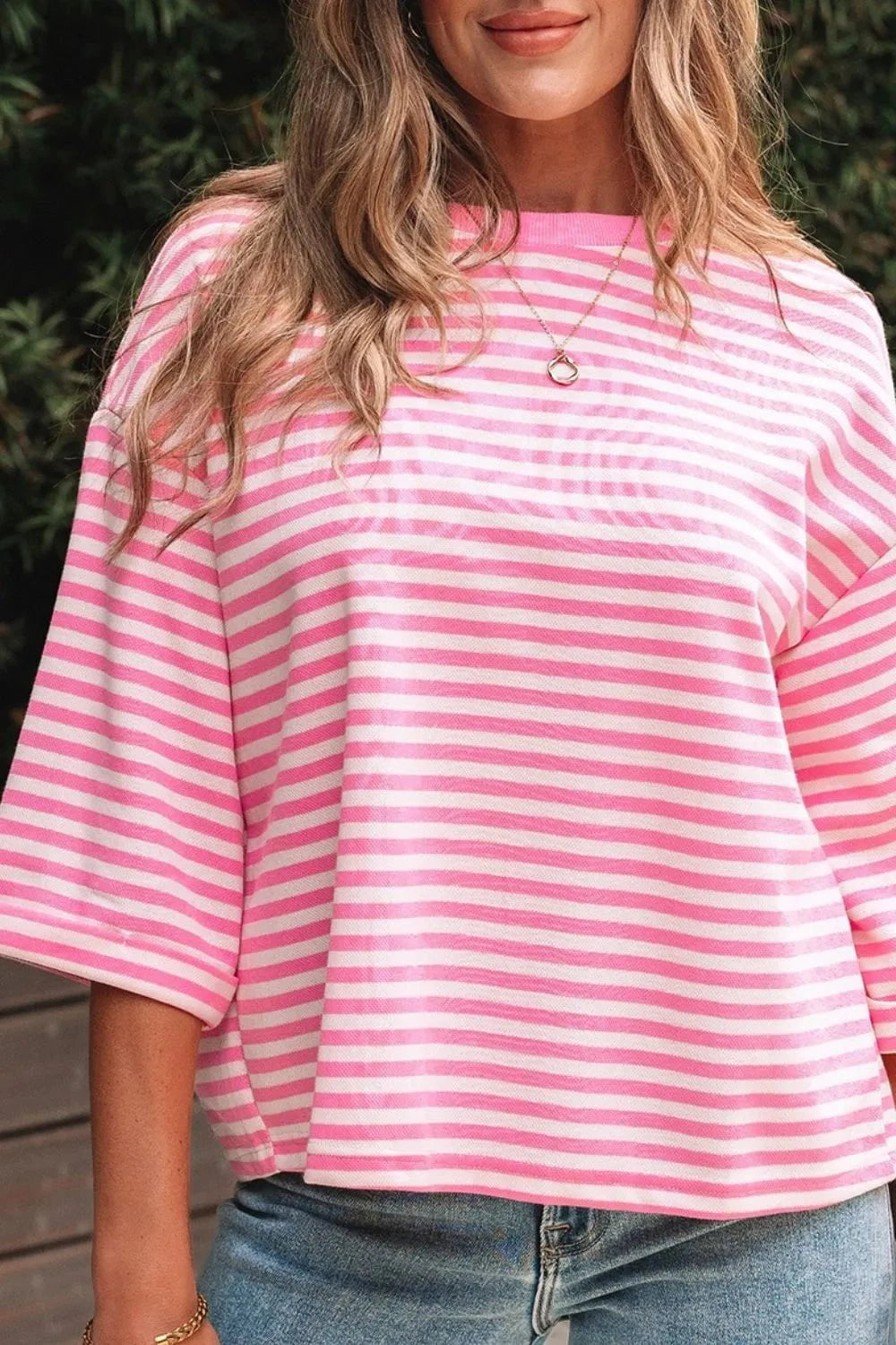 Striped Tie-Back Blouse with Cutout Detail