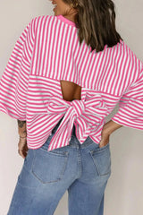 Striped Tie-Back Blouse with Cutout Detail
