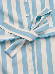 Striped Tie Waist Button Down Shirt