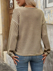 Striped V-Neck Button Front Casual Top