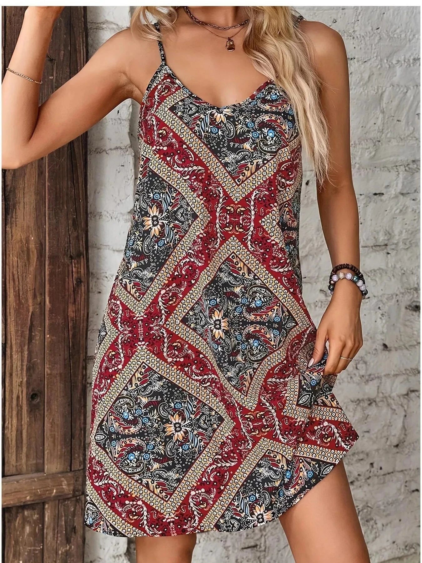Striped V-Neck Cami Dress Color / S