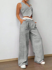Striped Vest Top and Wide Leg Pants Two-Piece Set