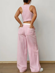 Striped Vest Top and Wide Leg Pants Two-Piece Set