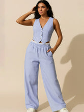 Striped Vest Top and Wide Leg Pants Two-Piece Set Blue / S