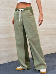 Striped Wide Leg Jeans Army Green / S