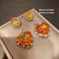Studded Heart-Shaped Canary Yellow Dangle Earrings Yellow