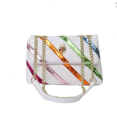 Stylish Chain Underarm Crossbody Rainbow Bag with Eagle Head White