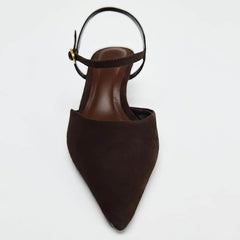 Suede Pointed Toe Slingback Kitten Heels