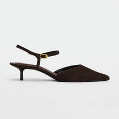 Suede Pointed Toe Slingback Kitten Heels