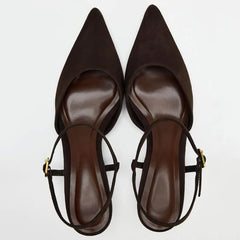 Suede Pointed Toe Slingback Kitten Heels EU 34 / Brown