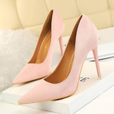 Suede Pointy Toe Pump Stiletto Heels 33 / MistyRose / 8CM