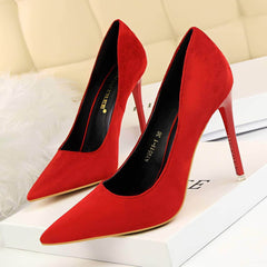 Suede Pointy Toe Pump Stiletto Heels 33 / Red / 8CM