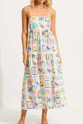 Summer Floral Print Tiered Maxi Cami Dress White / S