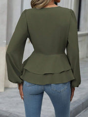 Surplice Balloon Sleeve Blouse