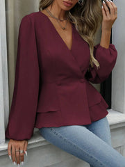 Surplice Balloon Sleeve Blouse