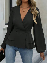 Surplice Balloon Sleeve Blouse