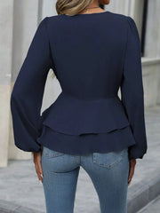 Surplice Balloon Sleeve Blouse