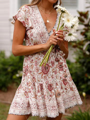 Surplice Flutter Sleeve Mini Dress