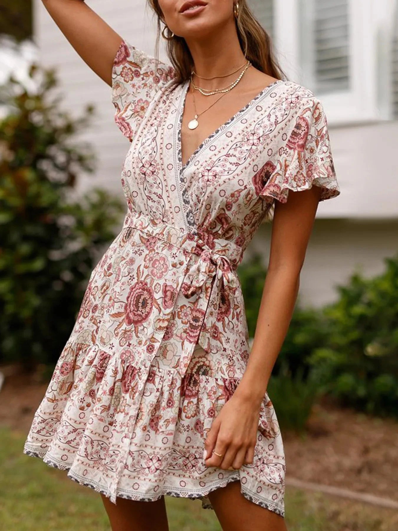 Surplice Flutter Sleeve Mini Dress