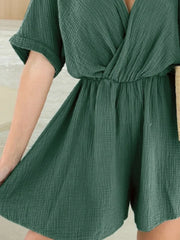 Surplice Half Sleeve Wrap Romper