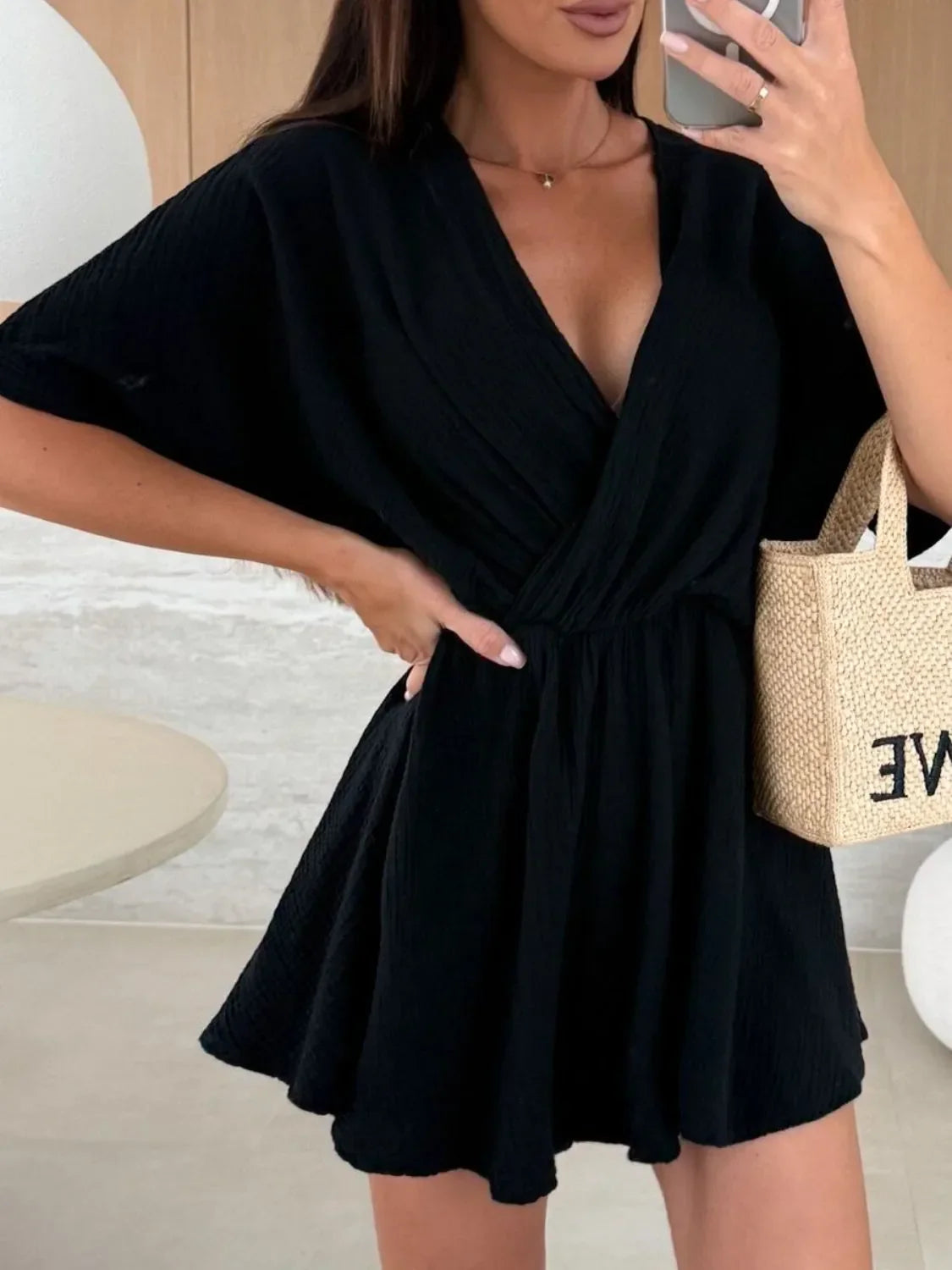 Surplice Half Sleeve Wrap Romper