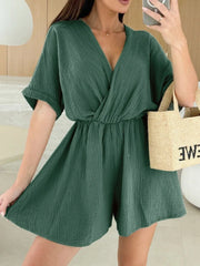 Surplice Half Sleeve Wrap Romper Green / S