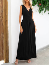 Surplice Neck Sleeveless Maxi Dress Black / S