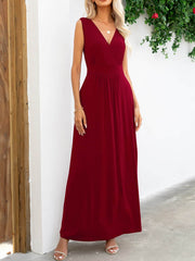 Surplice Neck Sleeveless Maxi Dress Wine / S