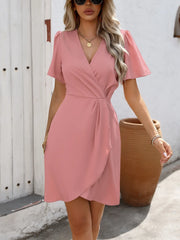 Surplice Short Sleeve Mini Dress