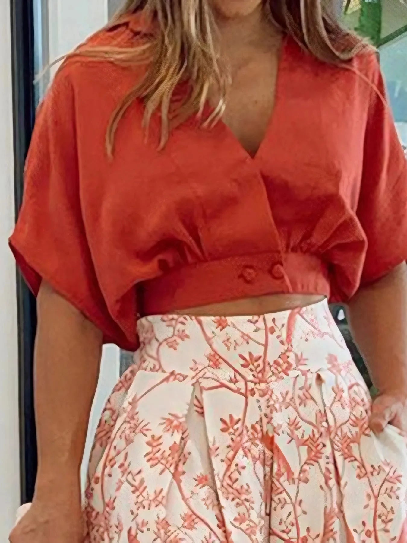 Surplice Top and High Waist Pants Set