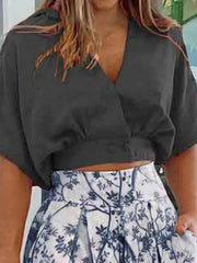 Surplice Top and High Waist Pants Set Black / S