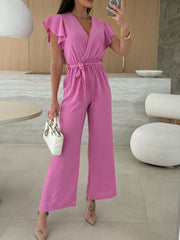 Surplice Wide Leg Belted Jumpsuit Fuchsia Pink / S