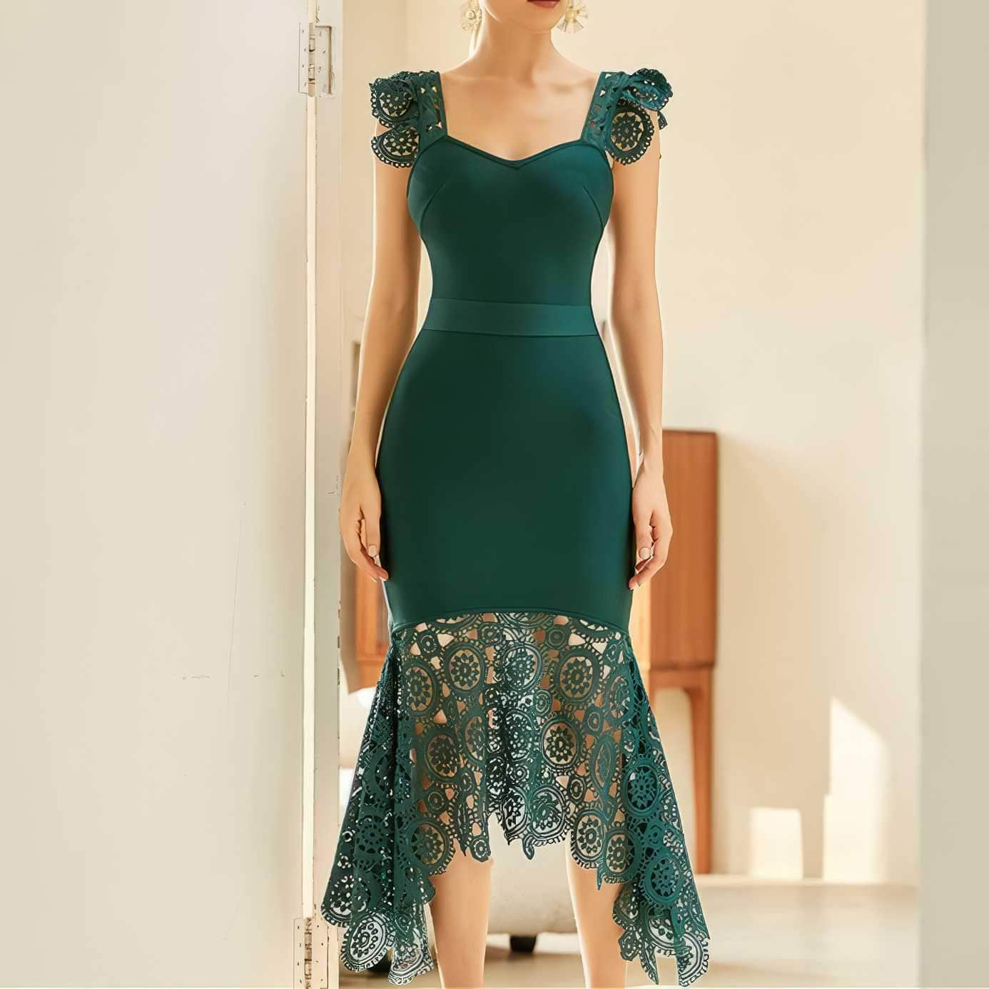 Sweetheart Floral Lace Cocktail Dress XS / Green
