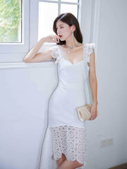 Sweetheart Floral Lace Cocktail Dress XS / White