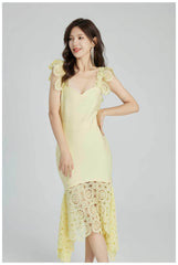 Sweetheart Floral Lace Cocktail Dress XS / Yellow