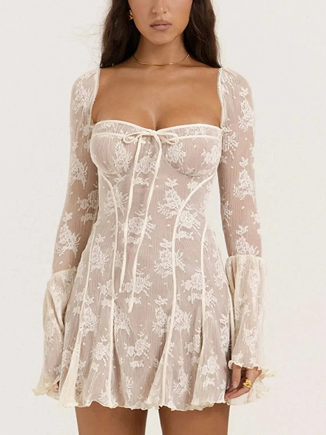 Sweetheart Neck Lace Mini Dress