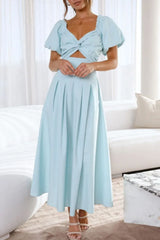 Sweetheart Neck Puff Sleeve Dress Pastel Blue / S